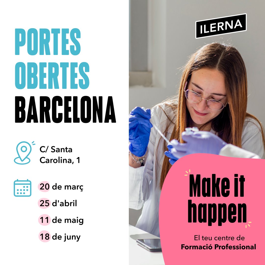 👉 Vine a la Jornada de Portes Obertes d'ILERNA Barcelona!

📅 20 de març
📅 24 d'abril
📅 22 de maig
📅 19 de juny

📍 C/ Santa Carolina, 1. 

Demana cita:
☎️ 932 20 69 17
🌐 bit.ly/48RnfTo

#LivingILERNA #FormacióProfessional