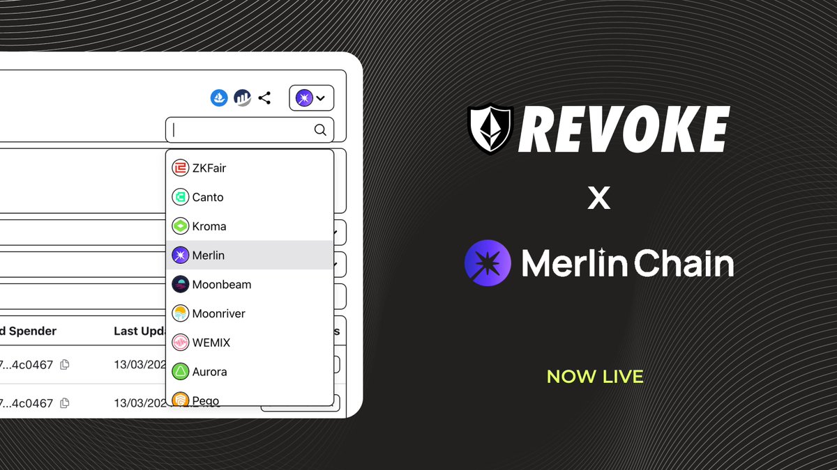 🎉 Merlin Chain Support 🎉 @MerlinLayer2 is a new EVM-compatible Layer 2 chain for Bitcoin. Make sure to revoke your token approvals and stay safe on all the chains you use! 🫡