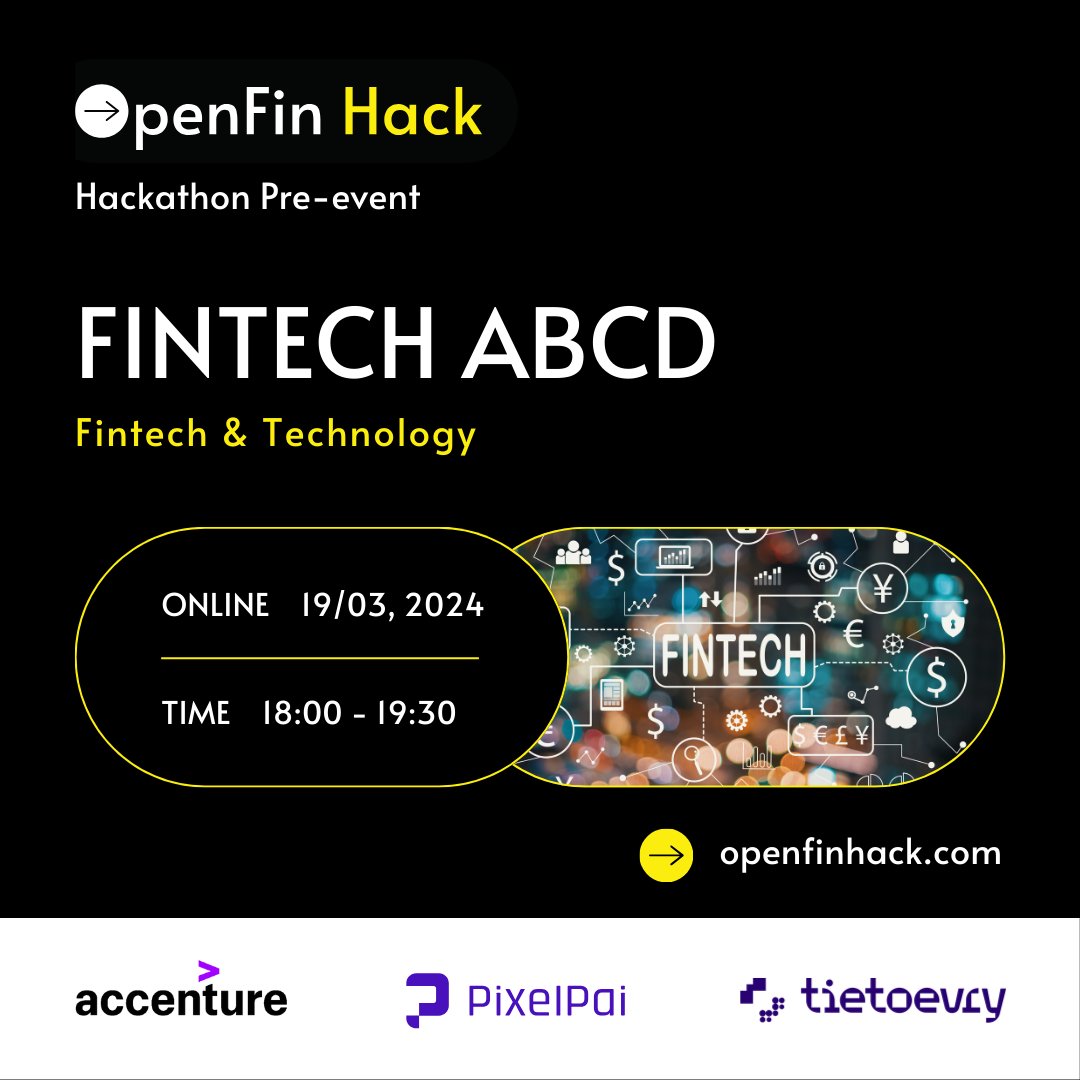 🚀 Join our Online Pre-event on March 19th, 18:00!

Explore the fusion of Finance &amp; Tech through "Fintech ABCD" - AI, Blockchain, Data, and Cloud. 
Featuring speakers from Accenture, PixelPai, and Tietoevry. 🎤 

Find more info here: postly.app/3RGa

Save the date! 🚀
