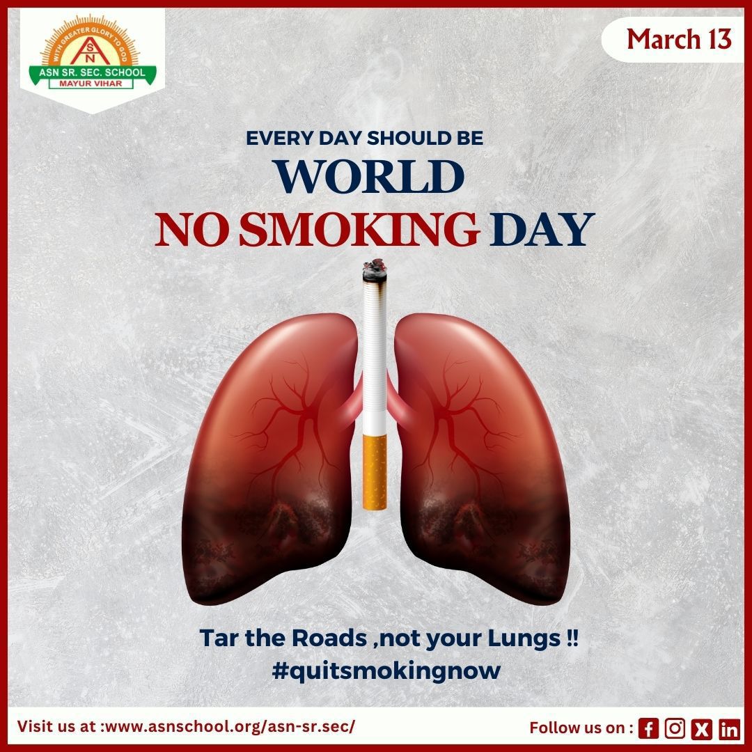 Habits can have a significant impact on one’s life, choose wisely. Say No to Smoking and Yes to Life !! #WorldNoSmokingDay2024 #asnschool #smokingfreecampus #asnseniorsecondaryschool #asnschooldelhi #goodhealthandwellbeing #smokingfreezone @MoHFW_INDIA @WHO