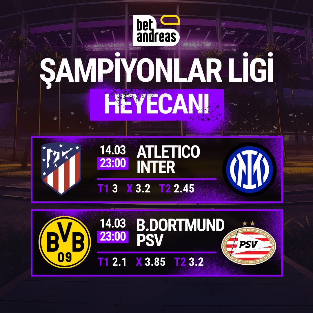 Güncel Link - bit.ly/betandreas_01

❤️‍🔥ŞAMPİYONLAR LİGİ HEYECANI ❤️‍🔥

😉💵 Merakla beklenen bu maçlara BetAndreas'ta bahis yapın ve yüksek oranlarla kazanmaya başlayın!

🎁 Betandreas — kazananlar arasında ol!