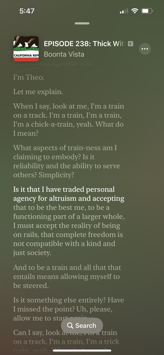 jamescroft's tweet photo. @BoontaVista now that the Apple Podcasts app has transcriptions, I can finally do a dramatic re-reading of Theo’s opus “I’m a train”. https://t.co/IzxgJjN6xg