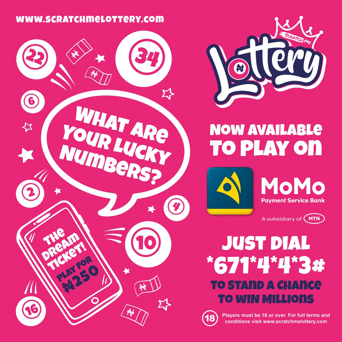 PulseNigeria247's tweet photo. Ready to be a millionaire? 🤑 

@ScratchMeLotto has your ticket!

Get your dream ticket now by dialling *671*4*4*3# on your @MoMo_PSB MTN line or visit Shoprite, Jara Store, Dot, or Bankly POS Agents!

Don’t miss your shot at massive 📷 winnings!

Live draw tomorrow!

#ScratchMe https://t.co/I1TrnOsSy8