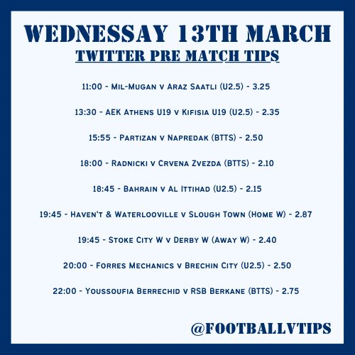 FootballVTips's tweet image. Todays value bets 🔎 
3u profit yesterday 💰📈

*Stake as singles only and get the same or as close to the odds as stated. If the odds have significantly dropped, skip that bet as it doesn’t hold the same value.

Good luck 👊🏼