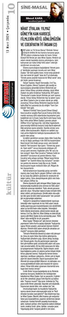 📷 “Sinema oyunculuğuna başladığında  yazmaya ‘zorunlu ara’ verir #NihatZiyalan.  “Şiir beni ayakta tutan, moral verip güçlendiren, kan veren bir şeydir”  dese de 17 yıl sinemada “Ekmek parası peşinde koşturan bir Nihat  vardır”
📷 📷
evrn.sl/T2z5eY
