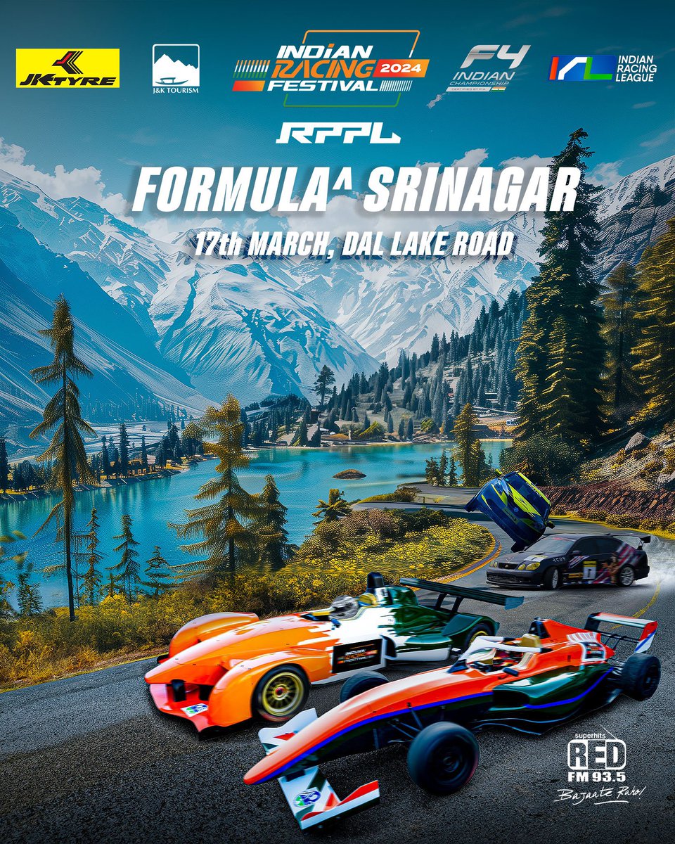 cfmagindia's tweet photo. Get ready #Srinagar. This is your moment to witness up-close the #IndianRacingLeague and #F4 cars as they thunder along #DalLake Road for the Show Run event "𝐅𝐎𝐑𝐌𝐔𝐋𝐀 𝐒𝐑𝐈𝐍𝐀𝐆𝐀𝐑" 💪💪

📅 17th March |  🕙 10 AM - 2 PM |📍Dal Lake Road, Srinagar

#IRL #FormulaSrinagar #Kashmir #India #IndianRacingFestival #India