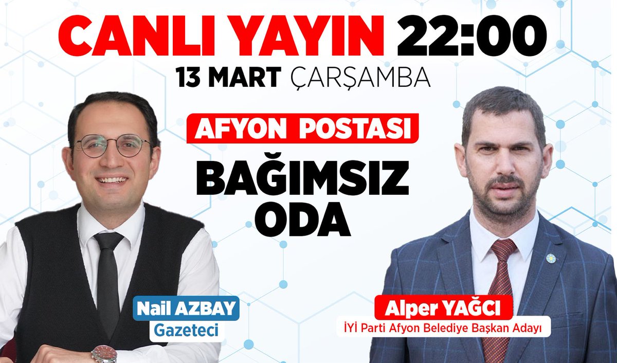 Alper Yağcı Afyon Postası'nın canlı yayın konuğu oluyor afyonpostasi.com.tr/alper-yagci-af…