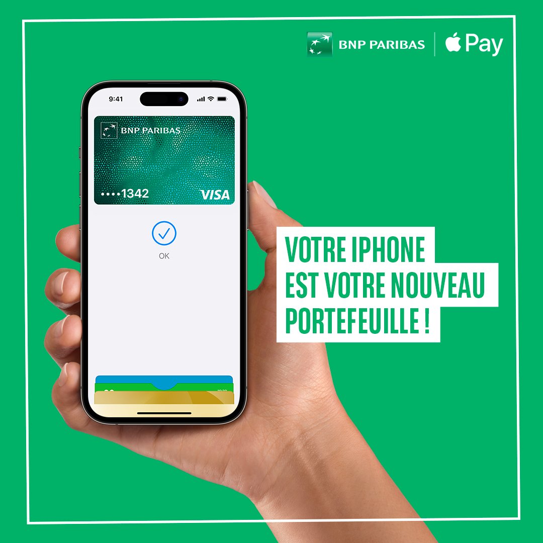 Ajoutez vos cartes bancaires #BNPParibas sur #ApplePay depuis l'app #MesComptes 📲 et facilitez vos paiements ! Plus d'infos ➡️ spkl.io/60124xhbq