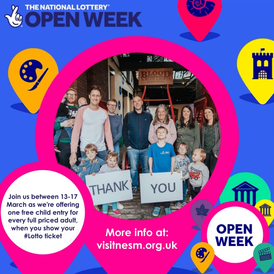 From today until Sunday we're taking part in National Lottery Open Week 2024. That means a child can visit the museum for FREE when accompanied by a full-paying adult, when you show a #Lotto ticket. More info at: visitnesm.org.uk/lotto #ThanksToYou