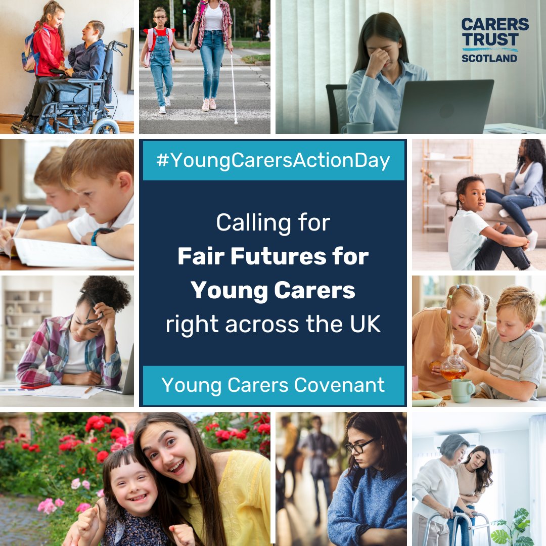 Today is #YoungCarersActionDay! Join us in helping to create Fair Futures for all Young Carers! Our new Young Carers Covenant calls on organisations and individuals to commit to taking action to support this vision. Find out more 👉 bit.ly/3Tq9oPi
