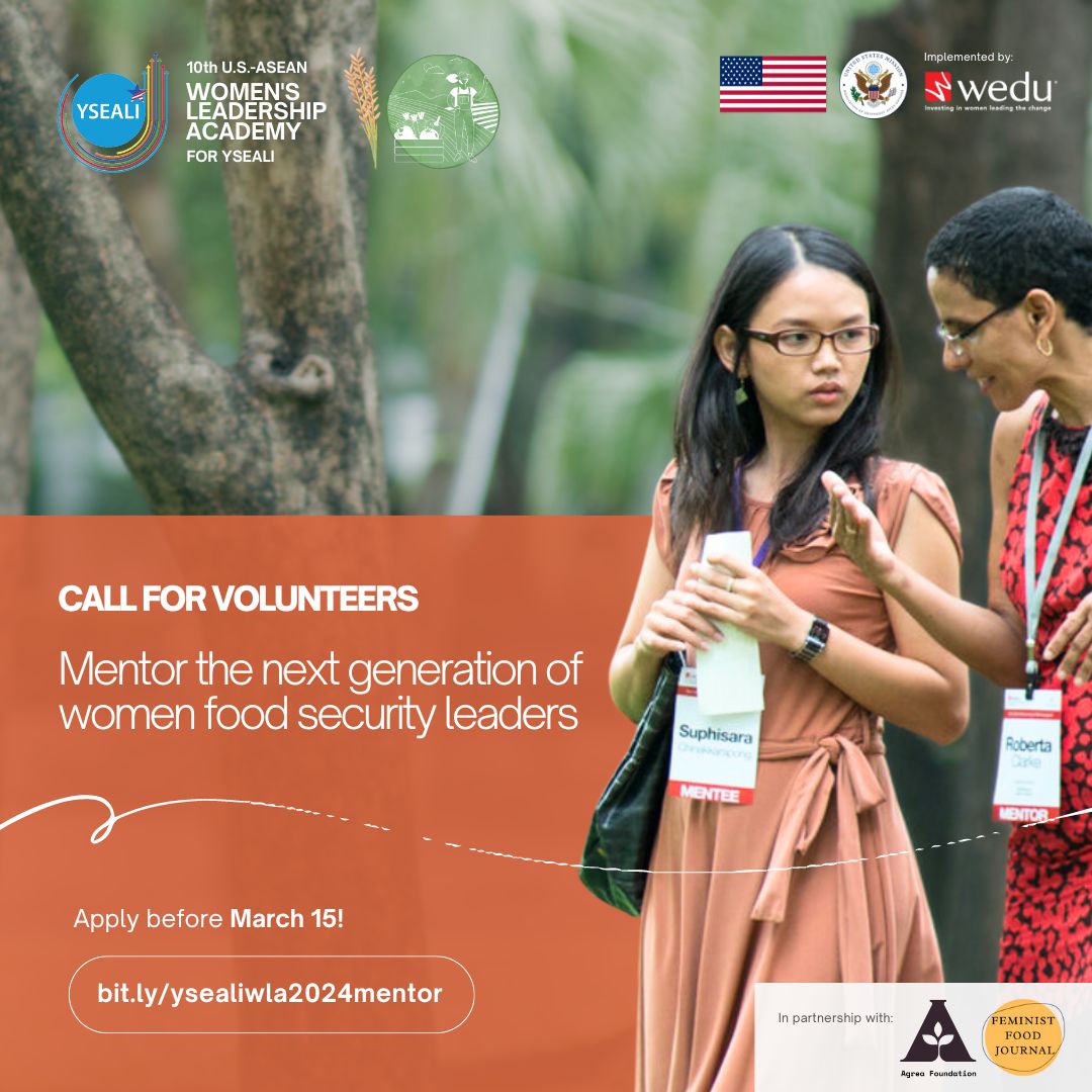 🌾 Don't miss this chance! Apply now to mentor #YSEALIWLA2024 participants and influence the future of food security in Southeast Asia. If you're 28+, from ASEAN, Timor-Leste, or the U.S., with expertise in food security, apply by March 15: bit.ly/ysealiwla2024m…