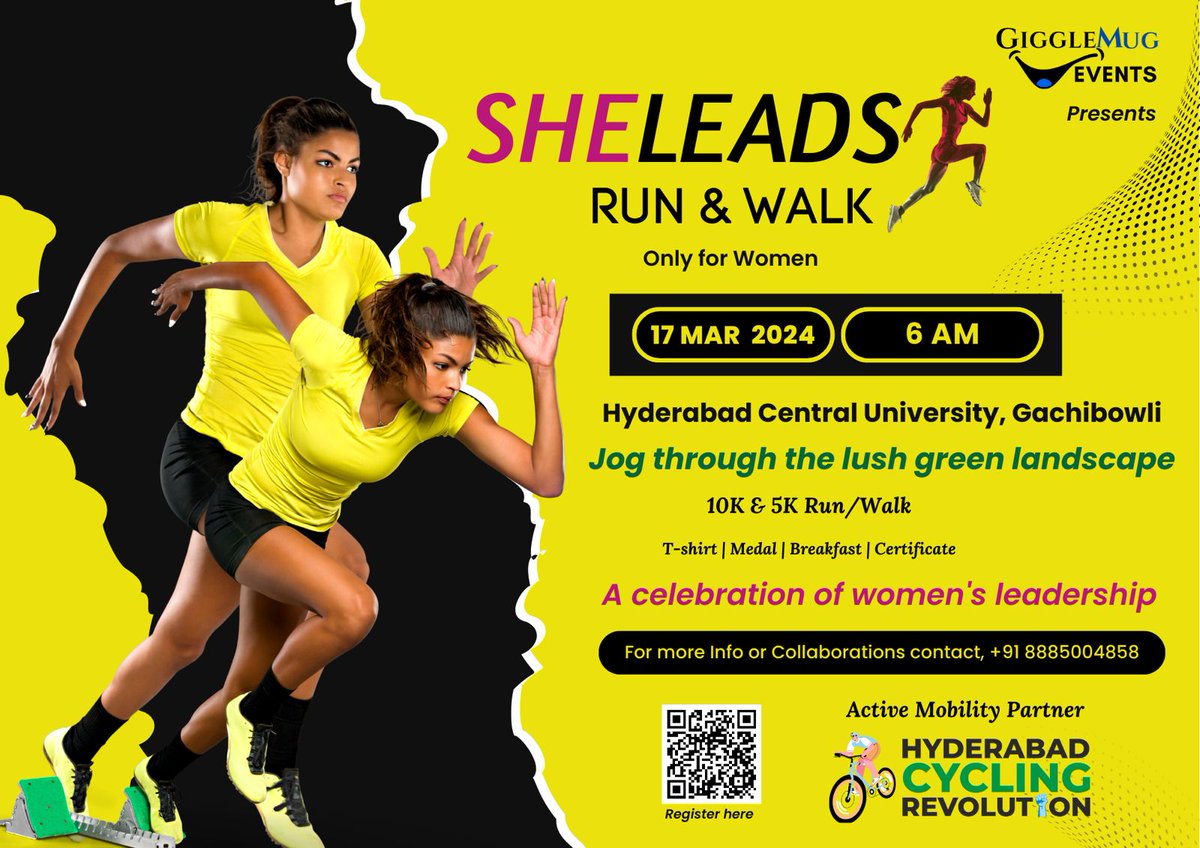 #SheLeads #gigglemugevents Thanks GiggleMug Events for making us #ActiveMobility partner for She leads Run & Walk #WomenRun #WomensHistoryMonth #WomensDay #CyclingCommunityOfHyderabad #HyderabadCyclingRevolution