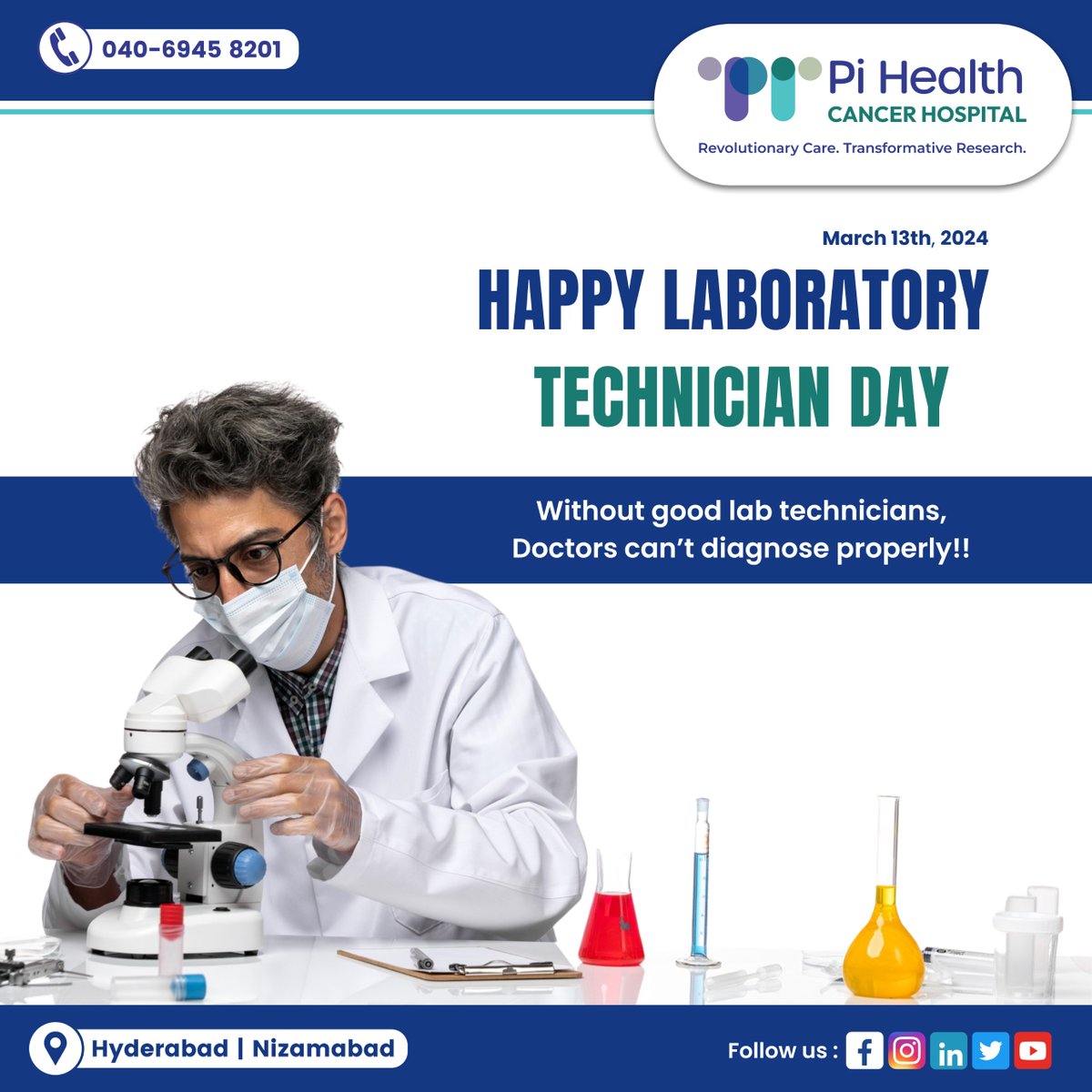 Behind the scenes, ensuring
accurate results #HappyLaboratoryTechnicianDay to
our incredible laboratory team at #PIHealthCancerHospital ! Their dedication and expertise are crucial in
providing the best possible care to our patients