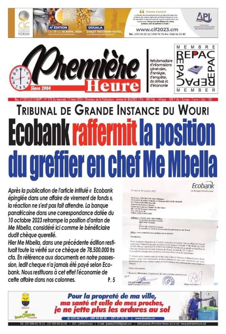 ericbile1's tweet photo. #Cameroun suite (6) des unes des journaux du 13 Mars 2024. https://t.co/zj93rWN22x