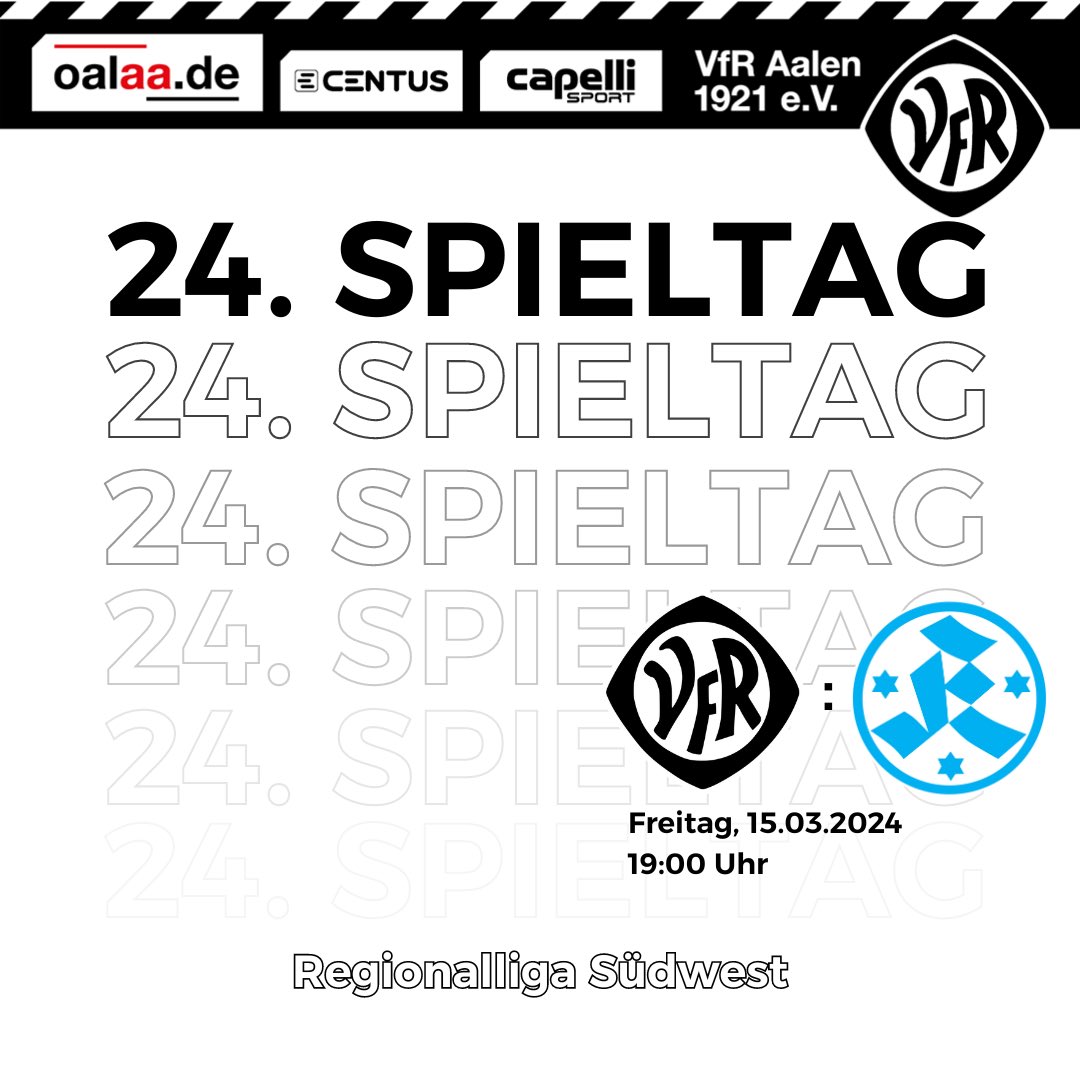 VfRAalen1921's tweet photo. Informationen zum Heimspiel gegen die Stuttgarter Kickers gibt es auf unserer Homepage:
https://t.co/56yfw3GKHV
#VfR #VfRAalen #Aalen #RegionalligaSüdwest #Saison2324 #Heimspiel #SVStuttgarterKickers #CENTUSArena #schwarzweisswir #zusAAmmen https://t.co/d6s0iWHat9