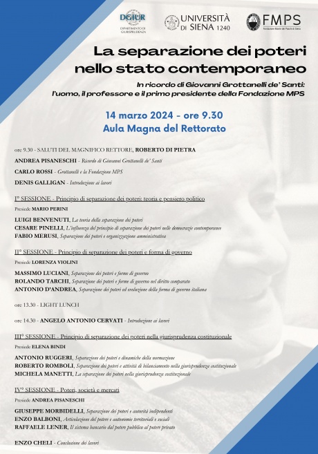 📌14/3. "La separazione dei poteri nello stato contemporaneo".
⌚️H. 9.30, Aula Magna del Rettorato – Siena.
Convegno in ricordo di Giovanni Grottanelli de’ Santi.
👉 unisi.it/unisilife/even…
#Università #Siena