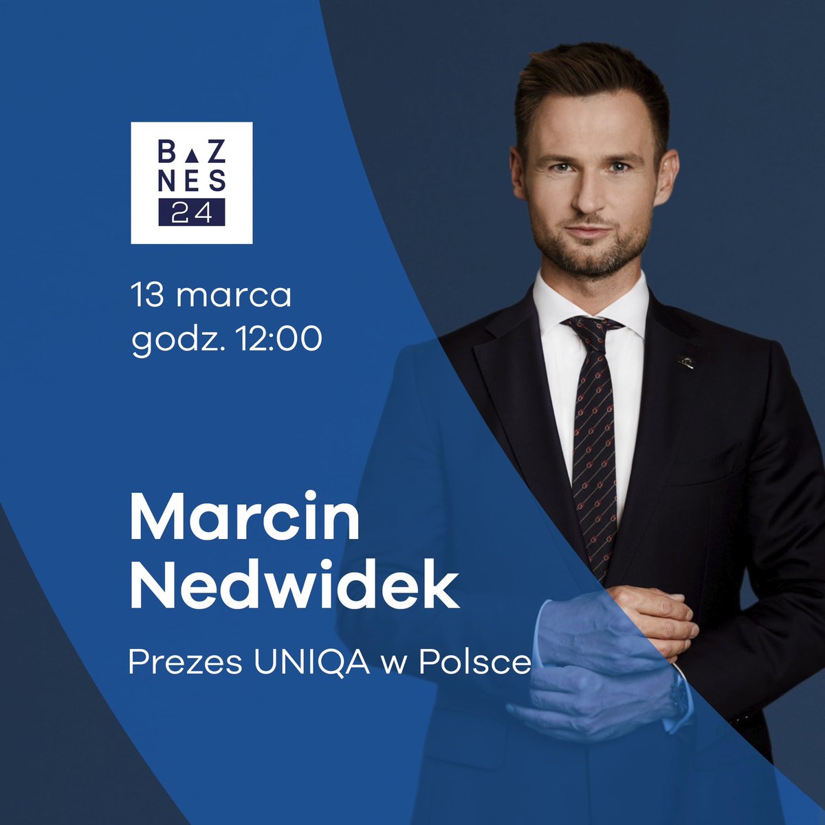 To już dziś! W samo południe, prezes <a href="/UNIQAPolska/">UNIQA Polska</a>, Marcin Nedwidek, będzie gościem <a href="/dbwolski/">Marcin Dobrowolski</a> w #BIZNES24 🎥 
W rozmowie nasz prezes podsumuje wyniki po 2023 r. oraz opowie o nowej, 3-letniej perspektywie biznesowej, w którą wchodzimy po zakończonej fuzji.
Będziecie oglądać? ☺️