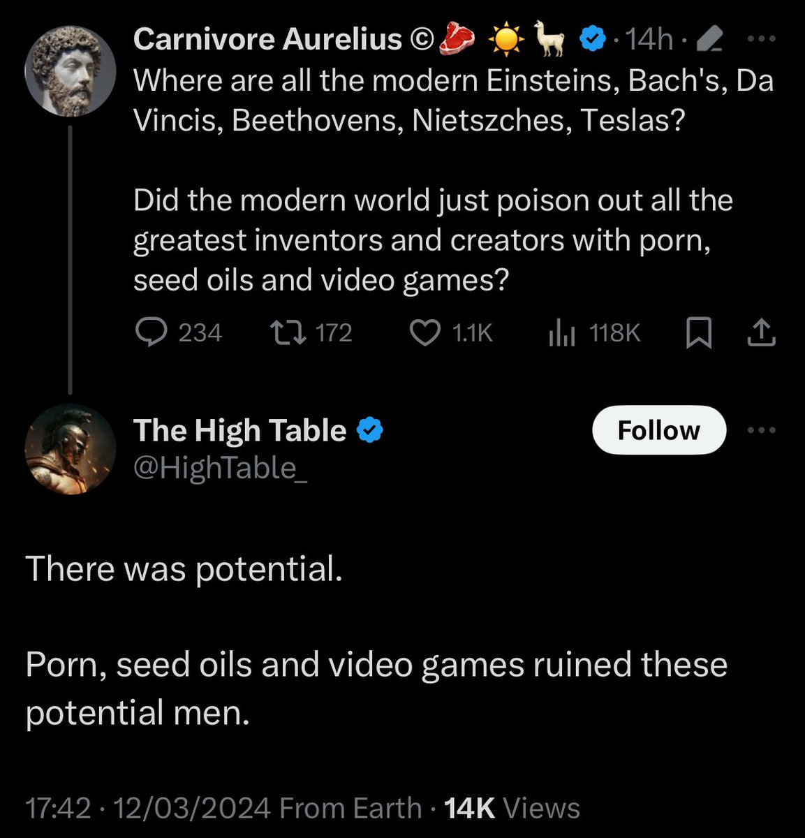 AnaboliclyJelqd's tweet image. This is so funny. 

Putting complete civilisational decline - physical and metaphysical - down to porn, seed oils, and video games, is something only retarded health/masculinity twitter could come up with.