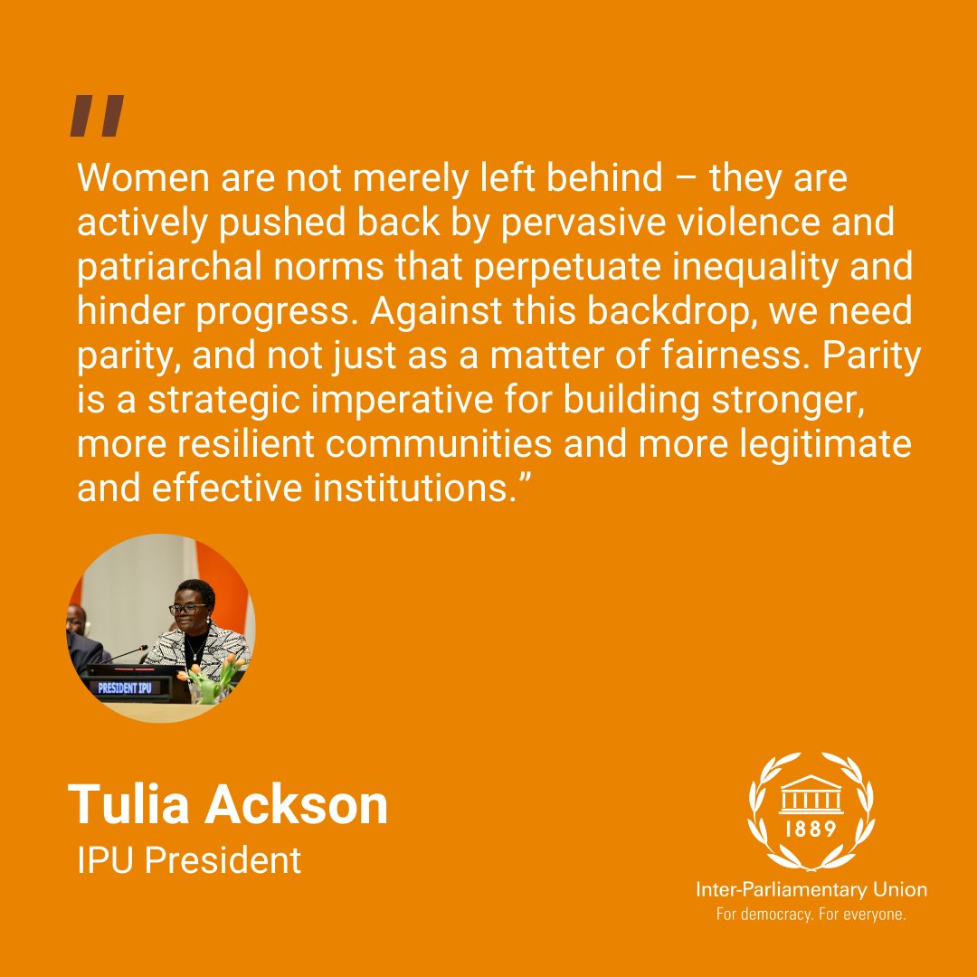 Women are not just left behind– they are actively pushed back by pervasive violence and patriarchal norms that perpetuate #inequality and hinder progress. Yesterday at #CSW68 on behalf of @IPUParliament, I called for #genderparity in #parliaments. ➡️ipu.org/CSW68