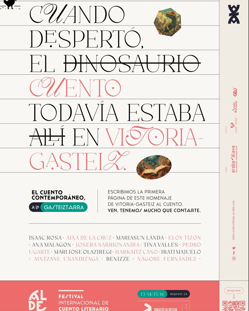 👉  Hoy arranca en Vitoria-Gasteiz la I edición de ALDECOA, un festival dedicado al cuento literario, dirigido por Iban Zaldua. Tendré el honor de participar este sábado 16, a las 18 h, con una conferencia sobre el cuento. 
👉  tinyurl.com/bmtheas6