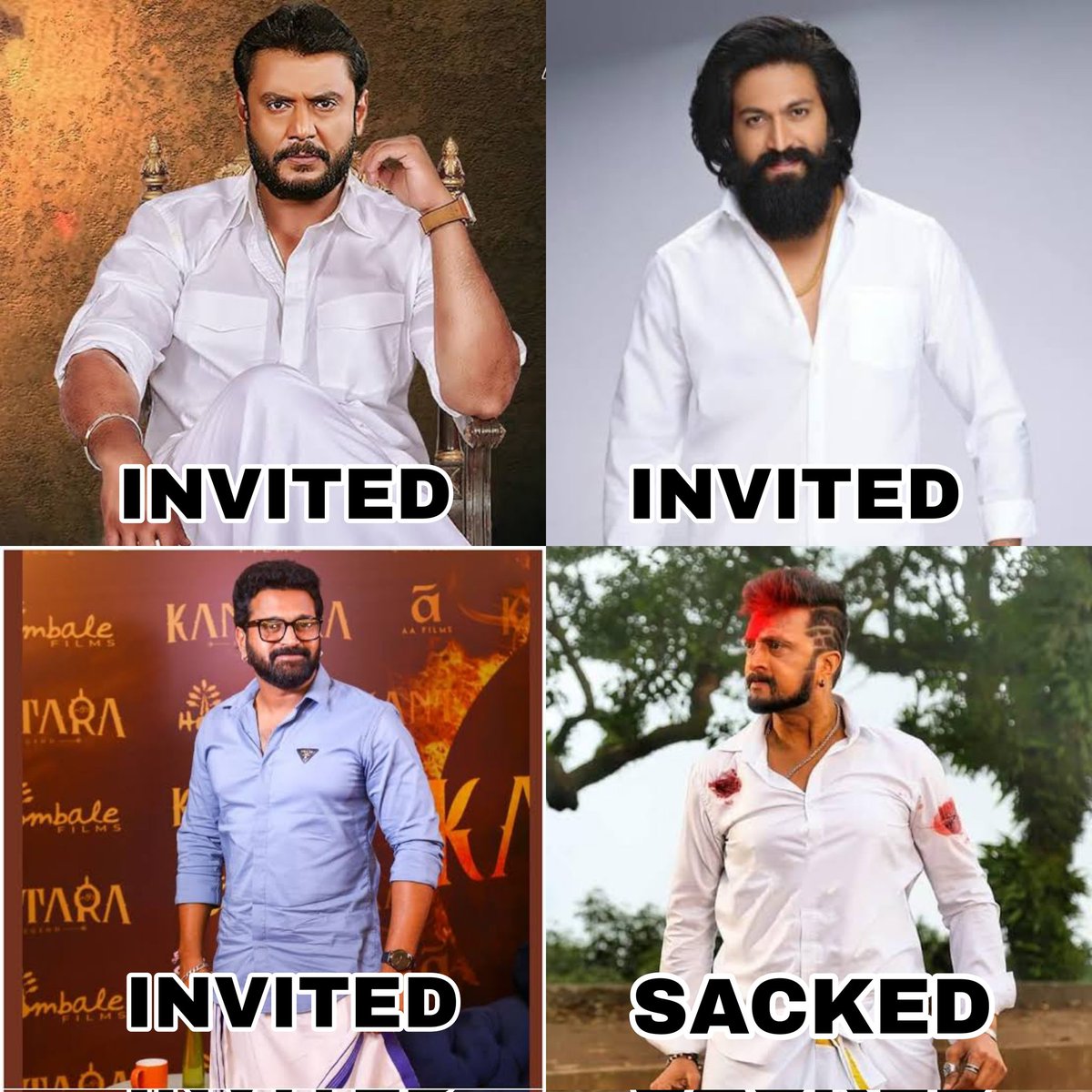 Kannada Industry superstars like DBoss, Yash and Rishabh Shetty are expected to attend the #RCBUnbox event. 

Meanwhile @KicchaSudeep name has been sacked from the invitation list 😓💔

#DBoss | #Yash | #RishabShetty