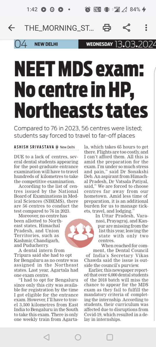 #NEETMDS2024: The Govt significantly reduced the number of testing centres this yr leaving many Northeast states, Himachal, and UTs like Puducherry &amp; Chandigarh with no centres. Candidates said they were forced to opt for far-off centres to appear for the exam. 
#NEETMDS