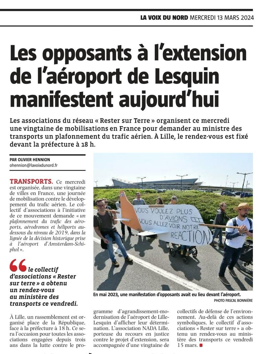 A ce soir 18h, Place de la République à Lille !  📍💪

⛅️ La pluie nous offre un peu de répit, soyons nombreux et nombreuses à nous rassembler devant la préfecture pour demander le plafonnement du trafic aérien ! ✈️↘️

Plus de 25 rassemblements partout en France et en Europe !