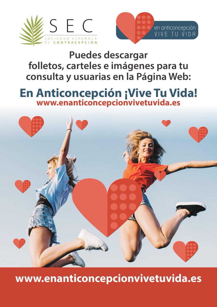 ¡EN ANTICONCEPCIÓN VIVE TU VIDA! 
Todos los carteles, infografías, folletos y demás material para colgar en la consulta o para entregar a las usuarias puede descargarse en la Web: enanticoncepcionvivetuvida.es