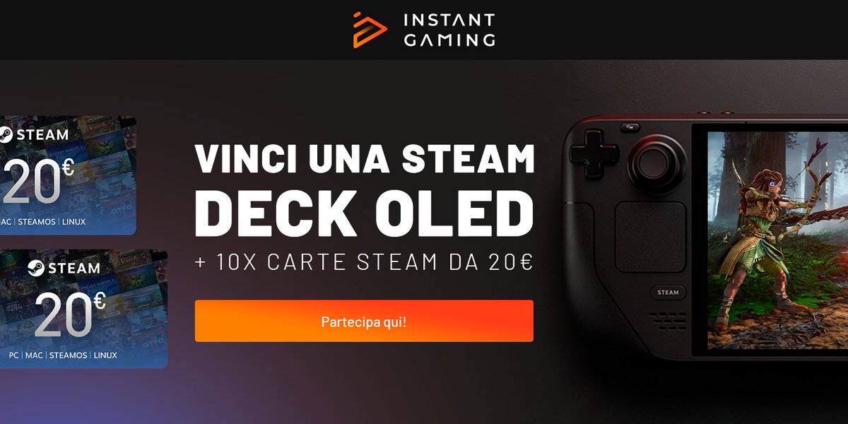 InstantGamingIT's tweet image. 🚨Partecipa al nostro giveaway🚨

Vinci una Steam Deck OLED + 10x carte Steam da € 20

→ Segui + RT + ❤️
→ Tagga un amico
→ Clicca per partecipare
👇
instant-gaming.com/giveaway/steam…
