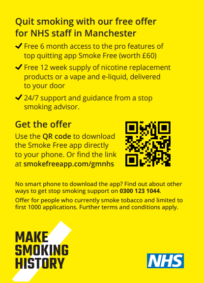 No Smoking Day! Thinking about quitting? Find our EHW 'Stop Smoking Support' page on People Place for a variety of support and resources available to help you quit for good. Info on: - @HistoryMakersGM free quit smoking offer - CURE Project & contact details - CGL Be Smoke Free