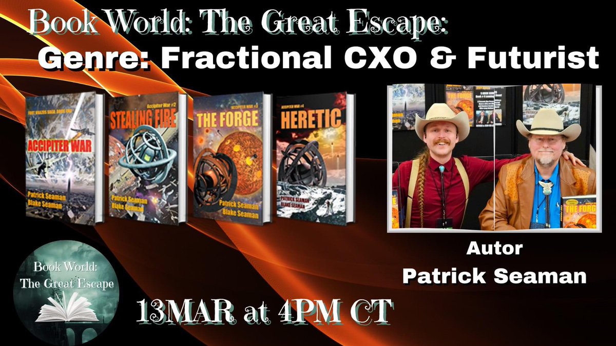 TODAY on Book World: The Great Escape at 4PM CT, we get to chat with Patrick Seaman - Author, co-author of the Accipiter War Series: A series set in the near future. Book One finds the city of Fort Brazos and the nearby military reserve base ‘scooped up’ whole, and deposited…