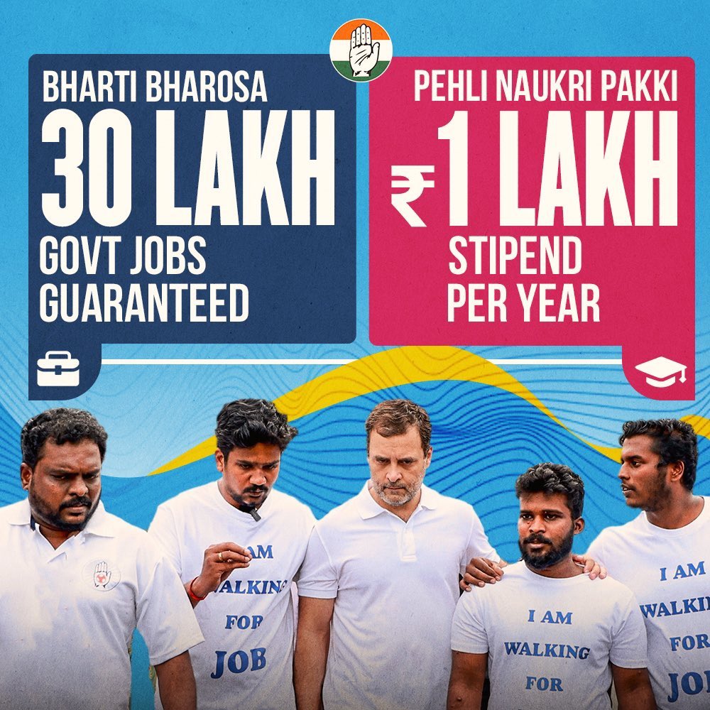 2024: The Jobs Election 

Rahul Gandhi unveils the 'Employment Empowerment' agenda, committed to generating over 5 crore jobs for India's youth under an INDIA alliance government.

#PehliNaukriPakki 💼