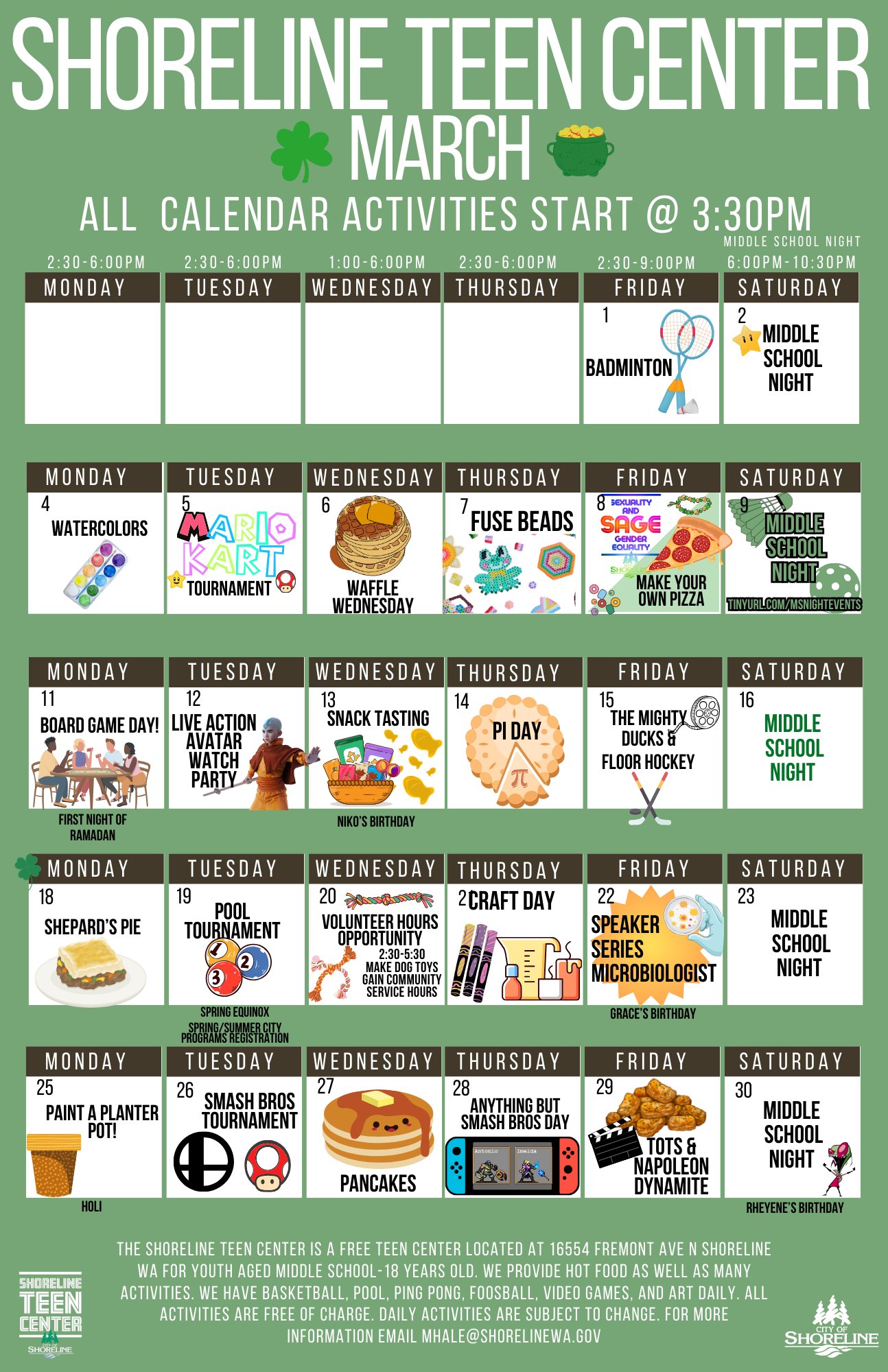 Shoreline Area News on X: "Shoreline Teen Center March calendar  https://t.co/WsqM7f8rJq https://t.co/LnwkHdg0cU" / X