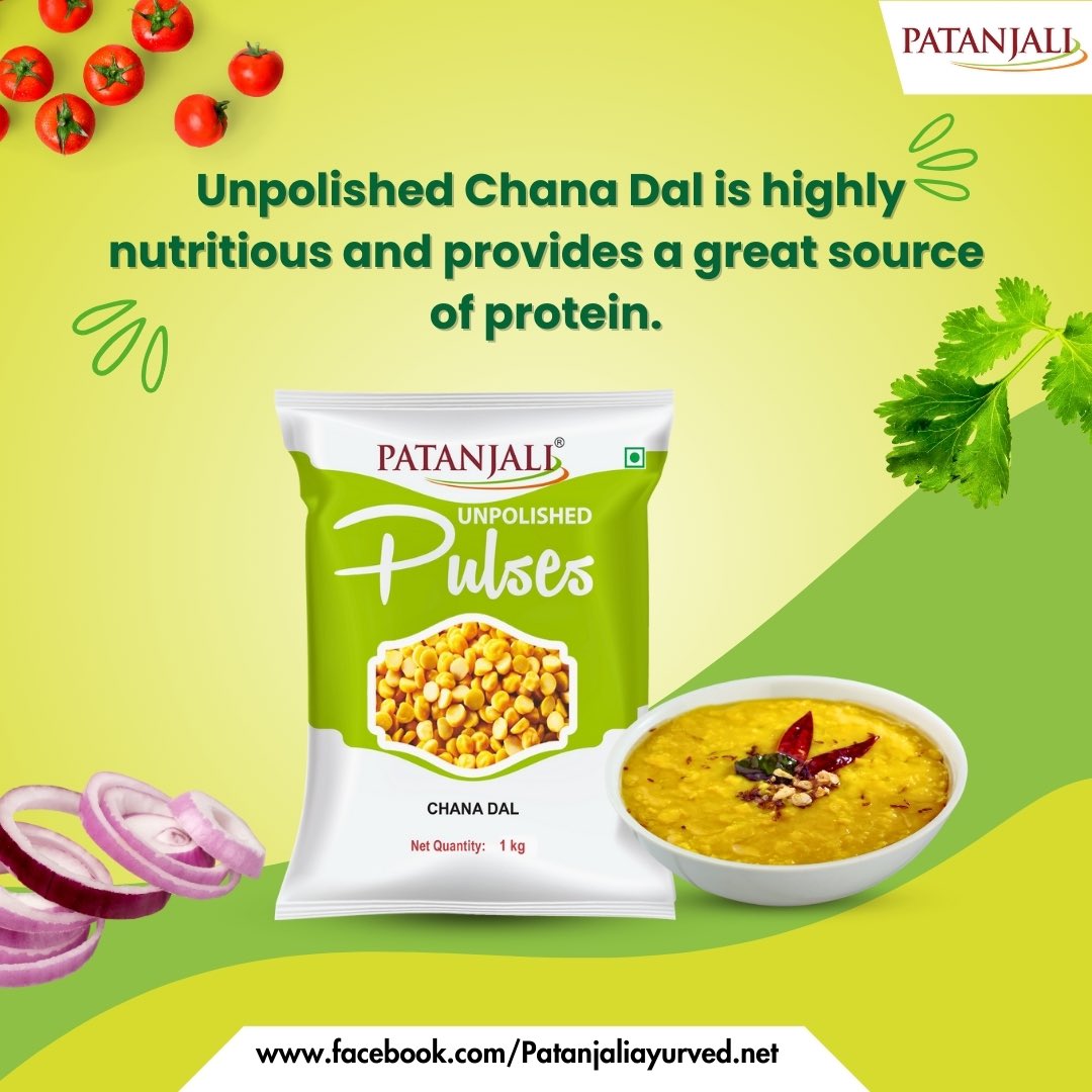 Patanjali Unpolished Chana Dal -

Benefits-

✅Provides essential vitamins and minerals.
✅No Preservatives, No Artificial Food Color, All Natural Ingredients.
✅The USP of unpolished pulses is that it is free from polish, thus making it more nutritional &amp; full of proteins.