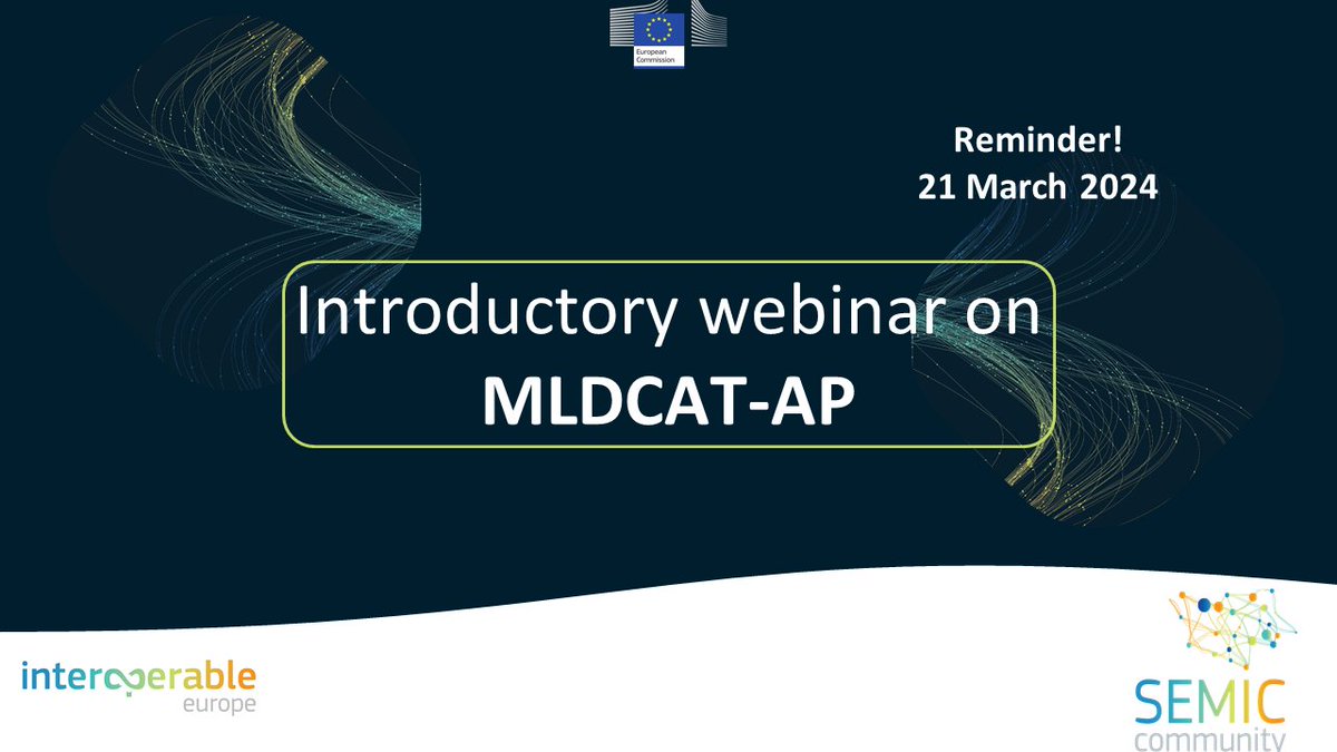 InteroperableEU's tweet image. 📣 Mark your calendars!🗓️ On 21/03, the #SEMIC-community will host an introductory webinar on MLDCAT-AP (Machine Learning #DCAT_AP). 🕙

Join them to discuss 🗣 the value of semantic #interoperability for machine learning models, algorithms and more.🤖

👉 europa.eu/!FkXj6X