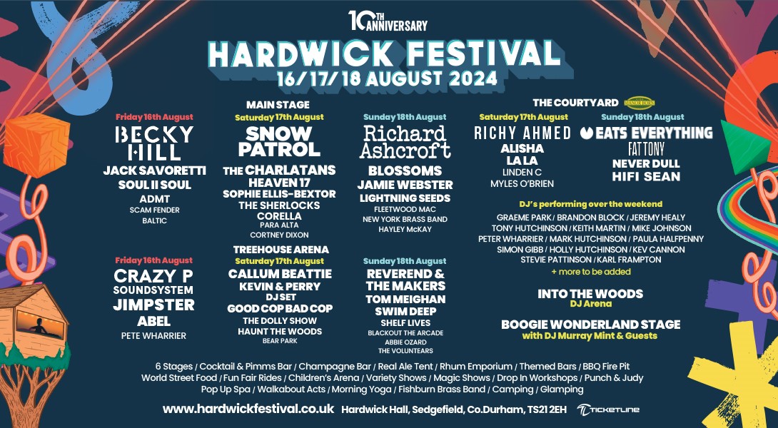 This August @HardwickLiveUK are celebrating their 10th anniversary!🎈🎊 To celebrate this incredible milestone Hardwick have packed 60+ incredible artists into 1 weekend of non-stop live music, you don't want to miss this 🪩 🎟️ hardwickfestival.ticketline.co.uk