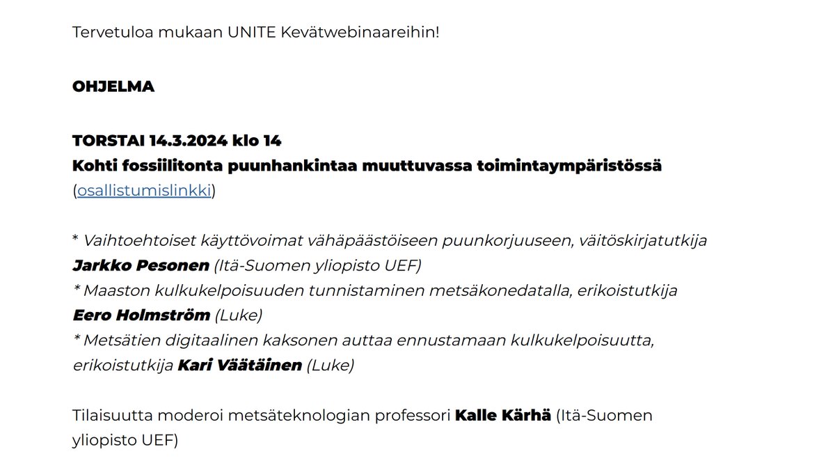 Onko huominen webinaarimme jo kalenterissasi? Tule mukaan kuulolle fossiilittomasta puunhankinnasta klo 14 - sopivasti kahvitauon aikaan ☕️. Linkki webinaariin ➡️uniteflagship.fi/fi/2024/03/04/…