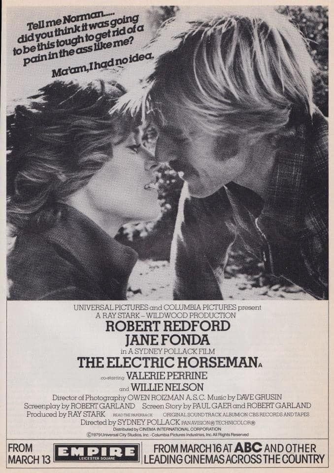 Forty-four years ago today, The Electric Horseman opened at the Empire Leicester Square... #TheElectricHorseman #1970s #film #films #RobertRedford #JaneFonda #ValeriePerrine #SydneyPollack #WillieNelson