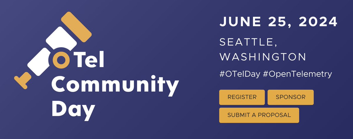 📢 #OTelDay is back! The #OpenTelemetry community day will take place June 25, 2024 in Seattle WA. It's a great opportunity for maintainers, contributors, and users to come together. RSVP is now open, as well as CFP. events.linuxfoundation.org/open-telemetry… #opensource #cloudnative #observability