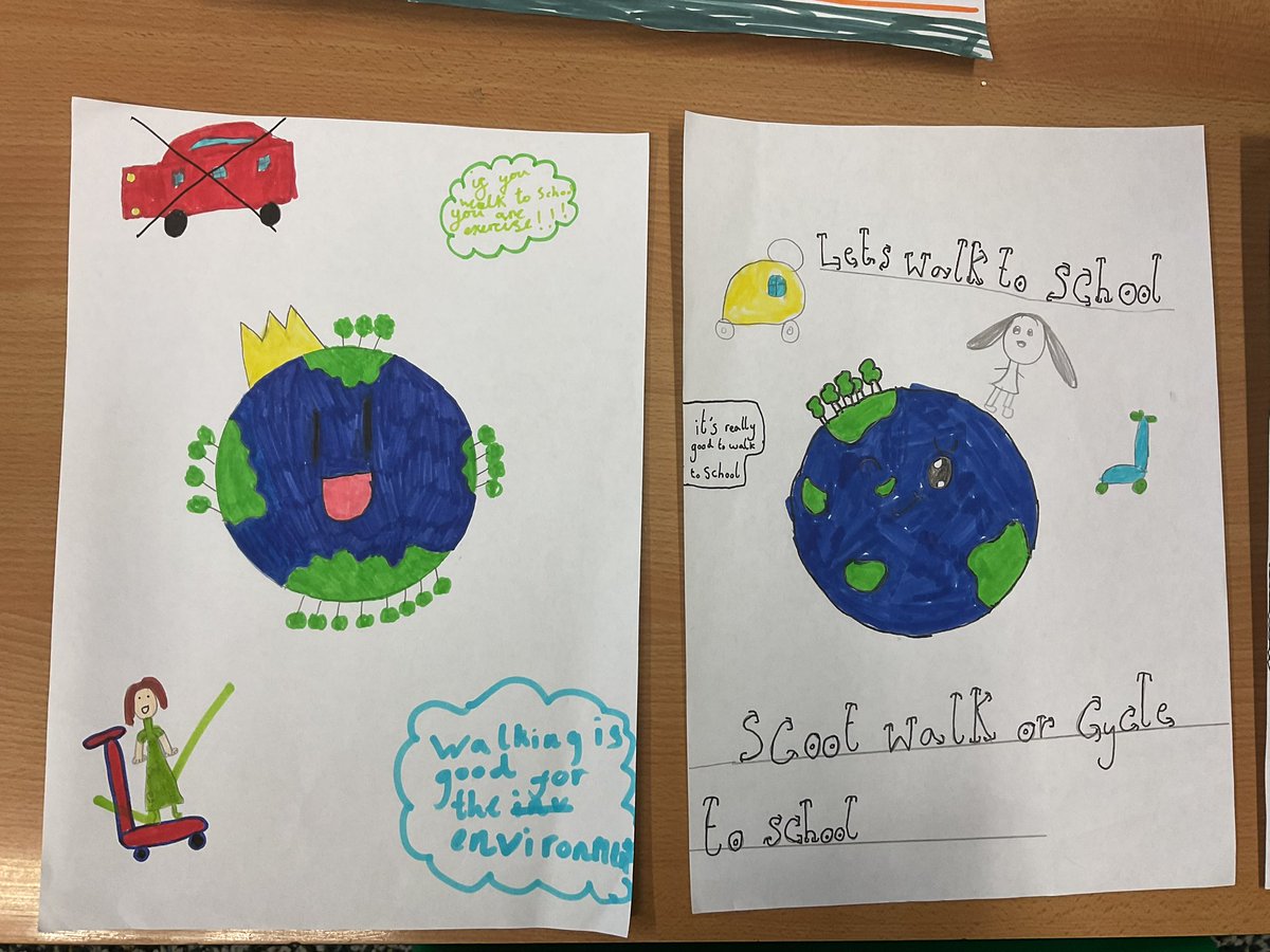 MayflowerSch's tweet photo. We made posters to encourage walking, cycling and scootering to school. #Rousseau @Sustrans #BigWalkandWheelWeek https://t.co/ml96cAkIlt