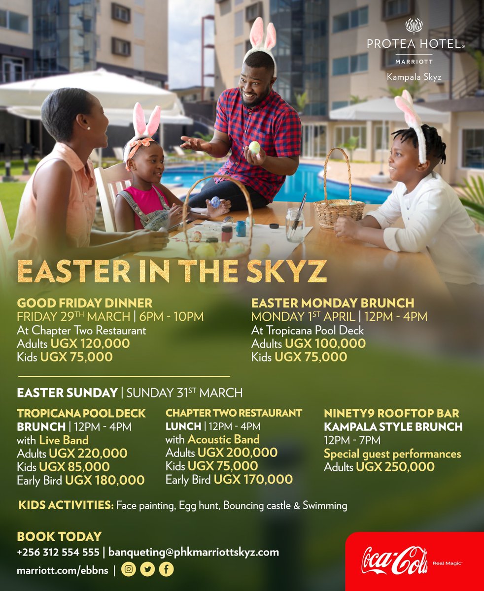 Here’s a few ideas on how you can spend your Easter🤗🤗 It’s a variety including dinner, brunch and band too all happening @SkyzHotel 🤗 There’s also a few kids activities incase of any🤗 #EasterintheSkyz