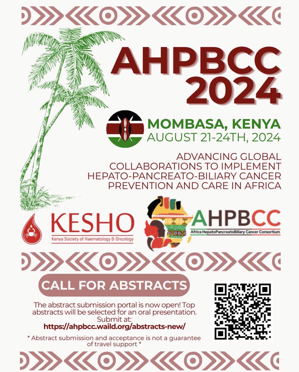 #AHPBCC2024 Did you know the deadline for Abstract Submission for this year’s Africa HepatoPancreatoBiliary Cancer Consortium Conference is drawing nigh? 19 DAYS TO GO! Use the link shared below to view the complete submission guidelines. ahpbcc.waild.org/abstracts-new/ @AfricaHPBCC