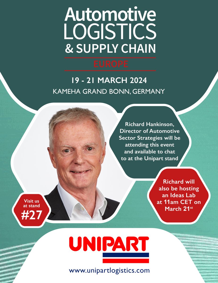 UnipartLogistic's tweet photo. 🚘 Next week is The 21st Automotive Logistics &amp; Supply Chain Europe Event!

📣 Over 2 days, members of the Unipart Logistics team will hold discussions and Ideas labs on the future of supply chains!

See you there! Learn more: https://t.co/go4LZwdGlz

#UnipartLogistics #ALSCE #EV https://t.co/XElSj9Ney0