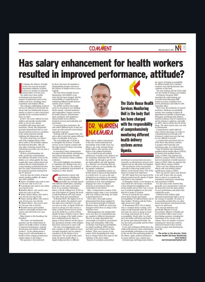 HMUStateHouse's tweet photo. Dive into insights from our Director in an article in today's New Vision shedding light on delivery of health services. Don't miss out, give it a read now! #HealthServiceDelivery #HealthMonitoring @MpaataOwagage @MinofHealthUG https://t.co/bho9cZg0KJ