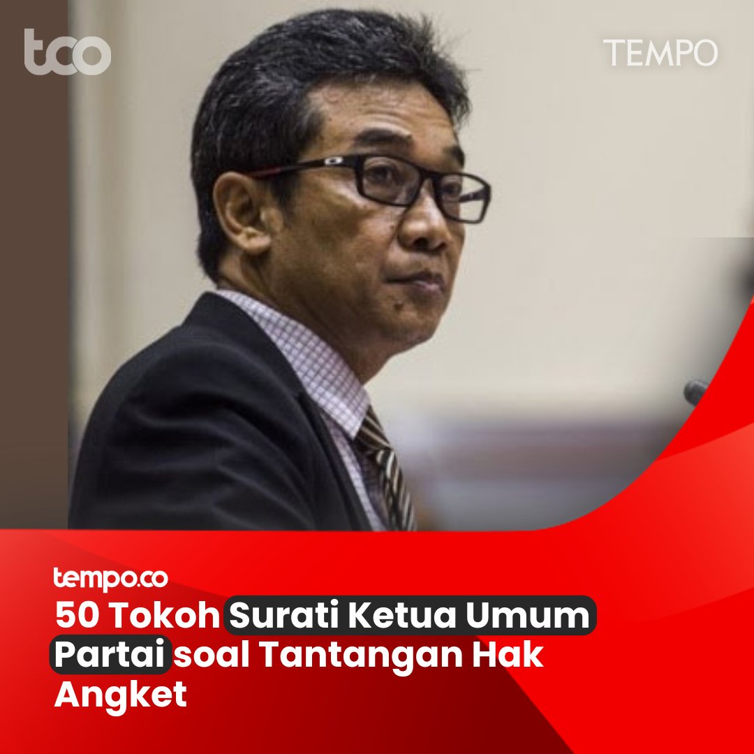 tempodotco's tweet photo. Sebanyak 50 tokoh masyarakat dari berbagai latar belakang mengirimkan surat kepada lima ketua umum partai politik untuk mendorong pengajuan hak angket dugaan kecurangan Pemilu 2024.
#Tempodotco #tempo #surat #desakan #hak #angket #kecurangan #Pemilu2024 https://t.co/AlIsLL9ITA
