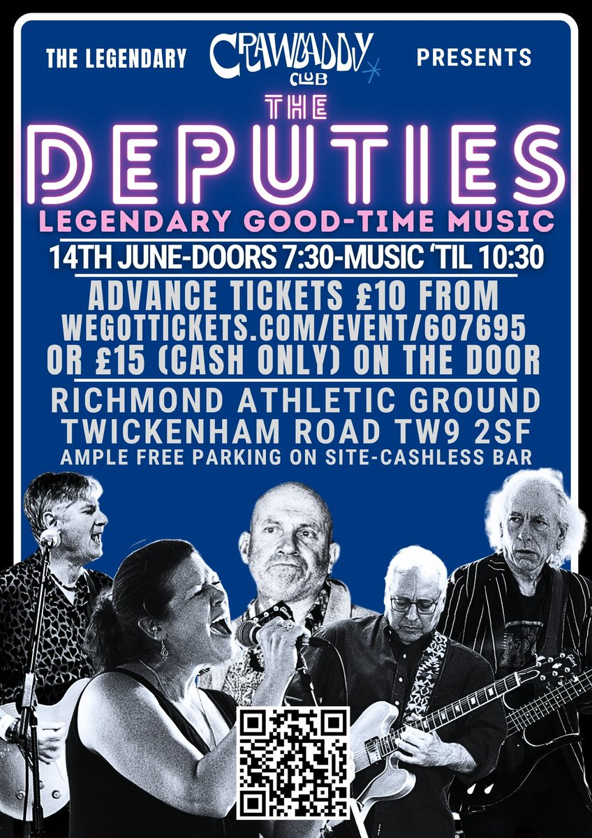 The Deputies are local legends and rightly so! Playing songs that you know and love that date from all through our history but not as throw away covers, with passion, soul and skill. Make sure you book tickets now at wegottickets.com/crawdaddyclub