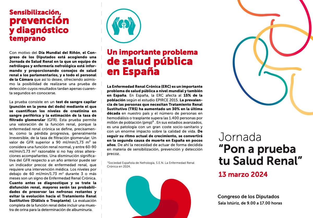SENefrologia's tweet photo. 📍HOY nos desplazamos al @Congreso_Es para medir la SALUD RENAL de todo el personal de la Cámara. ¡Gracias a @BiomedicalNova por formar parte de esta iniciativa! Estaremos en la Sala Istúriz de 9 a 17h. #DíaMundialdelRiñón #WorldKidneyDay ¡Acércate y conoce el estado de tu función renal!