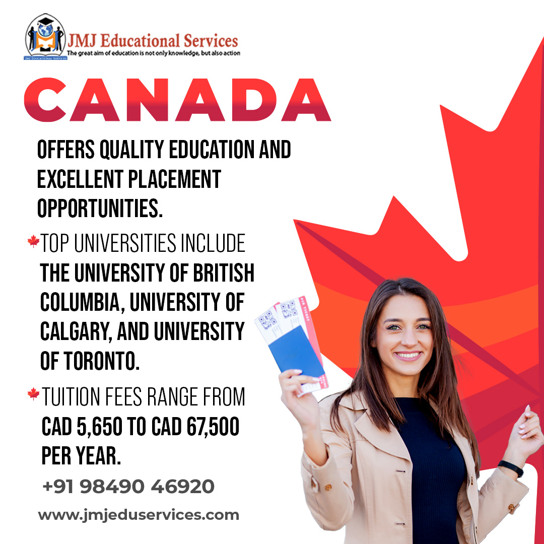 Ready to embark on an educational adventure in the Great White North? Canada stands out for its exceptional education system and promising career pathways. #StudyAbroad #QualityEducation #JMJEducation #EducationConsulting #StudentSuccess