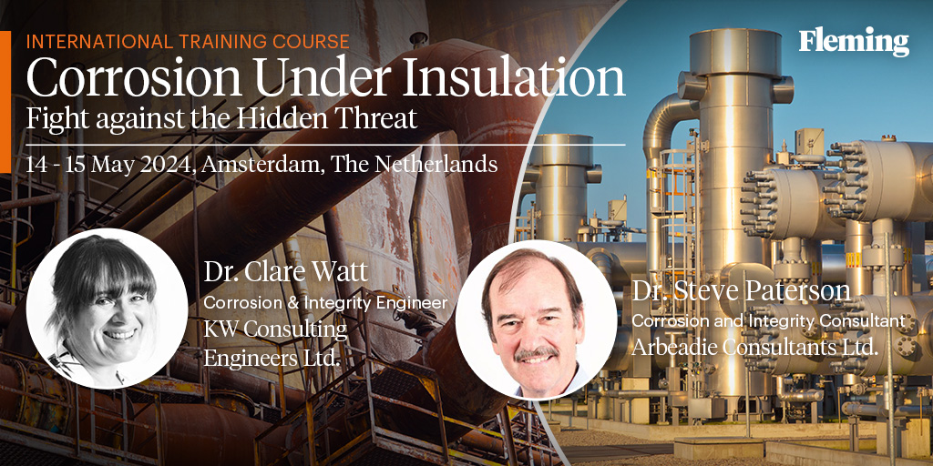 🌟 Elevate your expertise in Corrosion Under Insulation! Join us in Amsterdam for insights from industry leaders Dr. Clare Watt & Dr. Steve Paterson. Don't miss out on this opportunity! eu1.hubs.ly/H082ddY0💡 #CorrosionManagement #IndustryExperts #AmsterdamTrainingCourse
