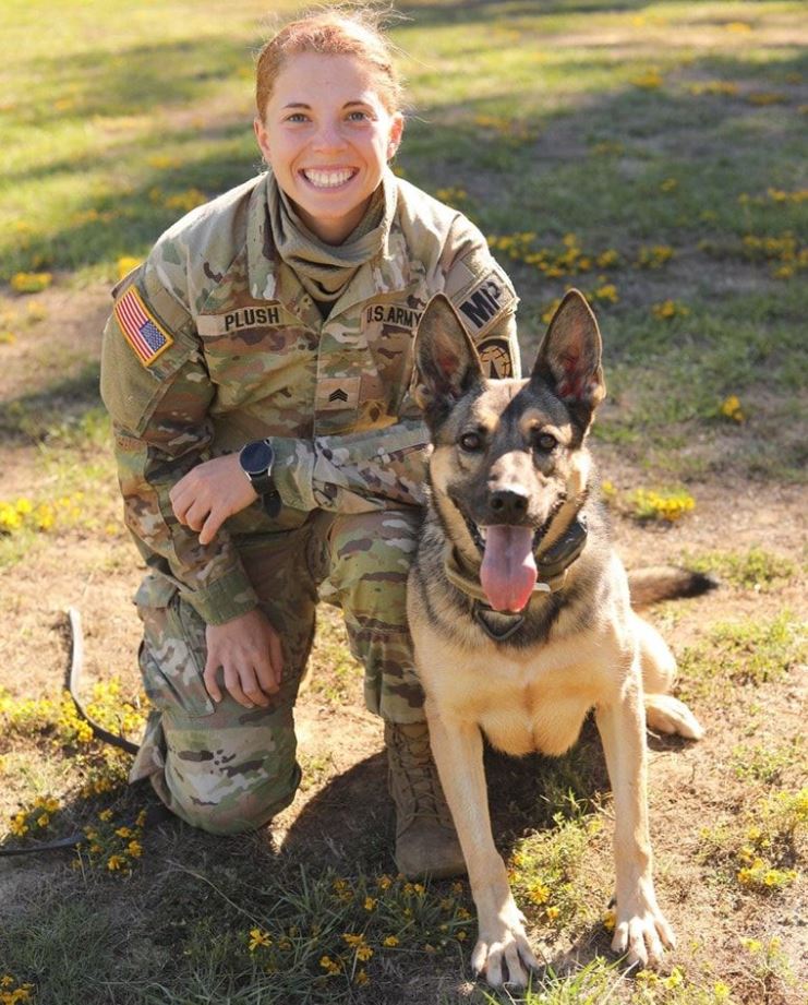 On #NationalK9VeteransDay, meet Edzsi. Edzsi is 4 years old, and her human is Sgt. Plush. Wait, does that mean Sgt. Plush is Edzi's toy? 😂 TY, we'll be here all week.

This dynamic duo has been together for 2 years now w/ @21stTSC's 18th Military Police Brigade. 

#BeAllYouCanBe https://t.co/pVhwDMIQiX